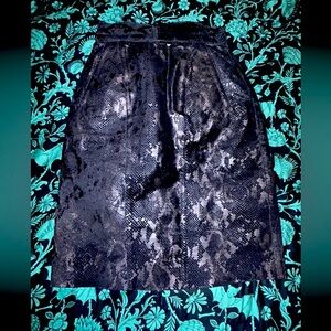Vintage Rare High Waist Black Leather Snake Print Pencil Skirt🐍Pockets & Slit